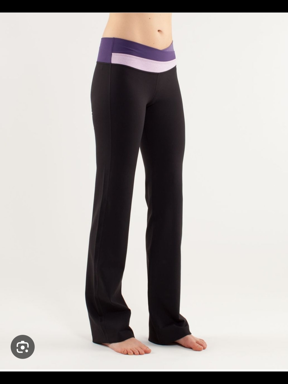 lululemon athletica Black Wide-Leg Pants with Purple Waistband